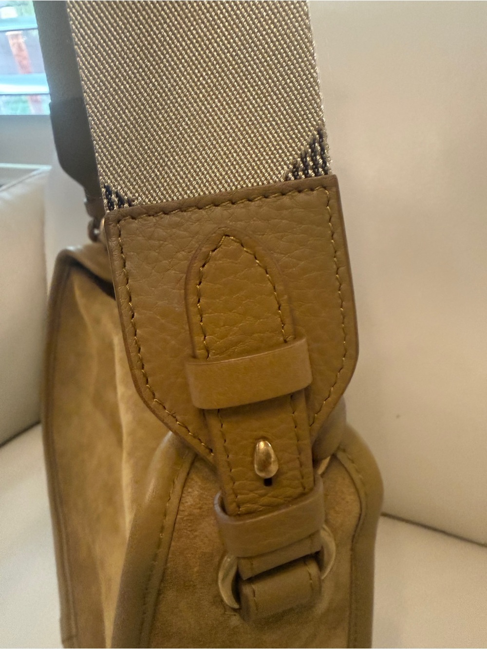 Burberry Suede Saddle Crossbody in Brown with Check Strap - Picture 5 of 8